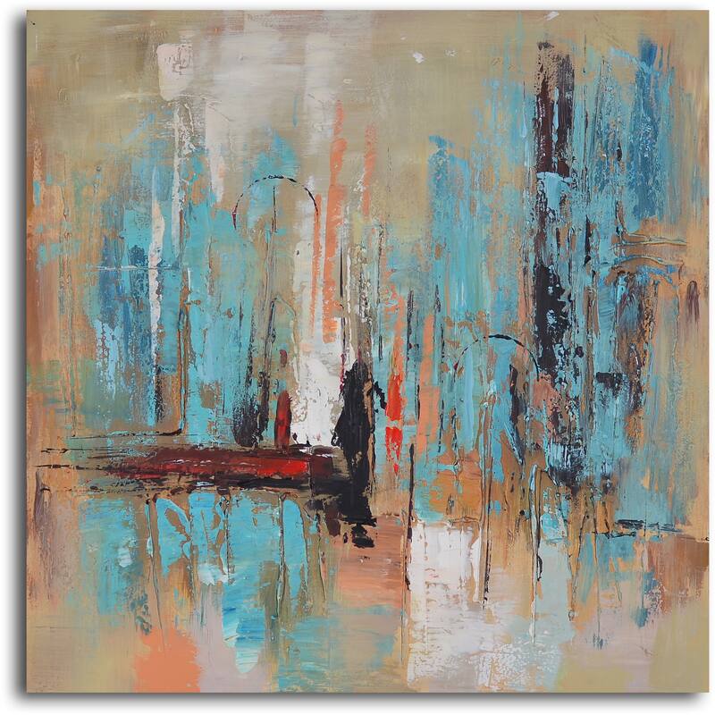 'Pedestrian in rain' Hand Painted Canvas Art