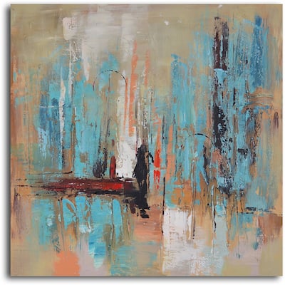 'Pedestrian in rain' Hand Painted Canvas Art