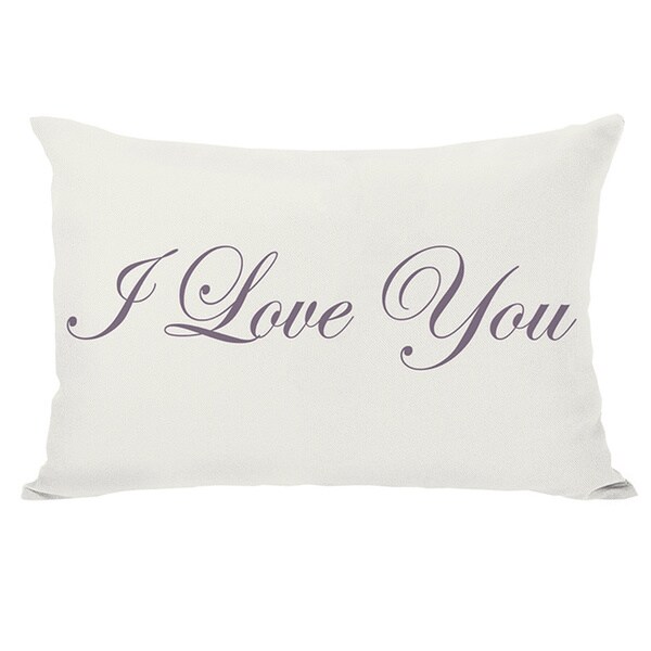 Je Taime I Love You Reversible Ivory and Grape Throw Pillow