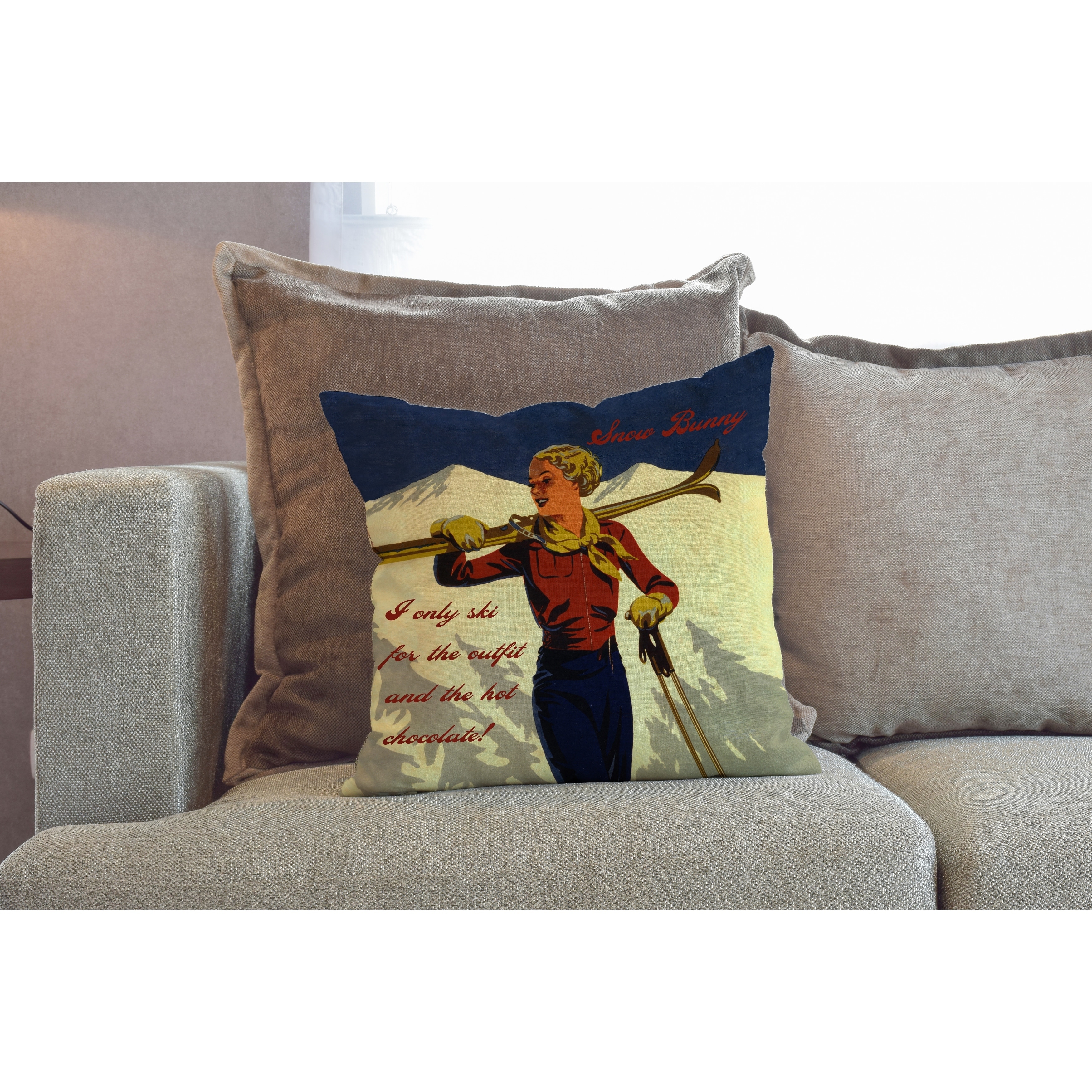 Shop Snow Bunny Vintage Ski Throw Pillow On Sale Free Shipping
