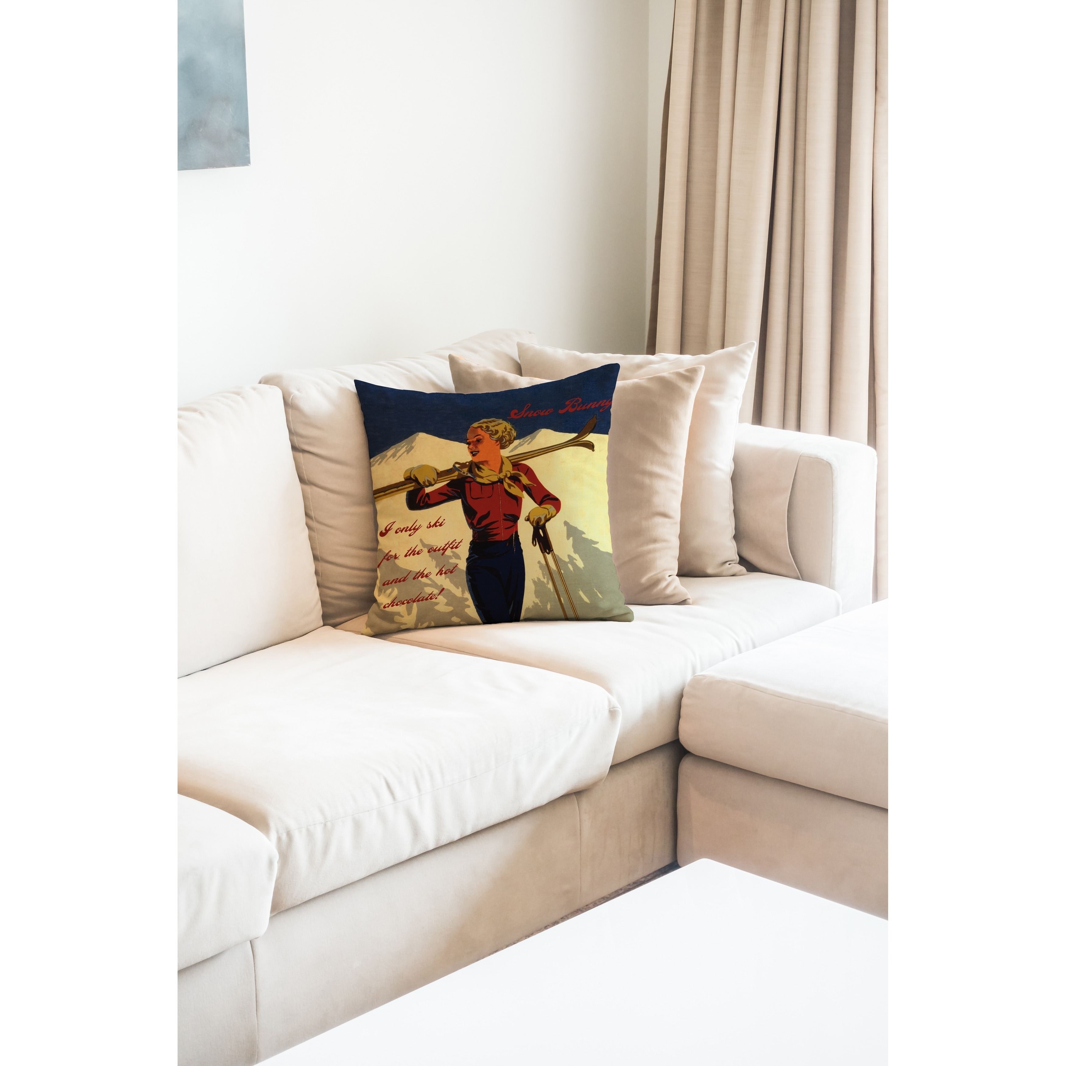 Shop Snow Bunny Vintage Ski Throw Pillow On Sale Free Shipping