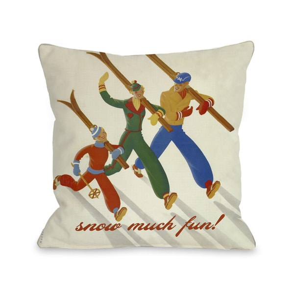 Snow Much Fun Vintage Ski Throw Pillow. Opens flyout.