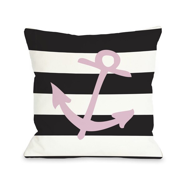 Striped Anchor - Pink Throw Pillow