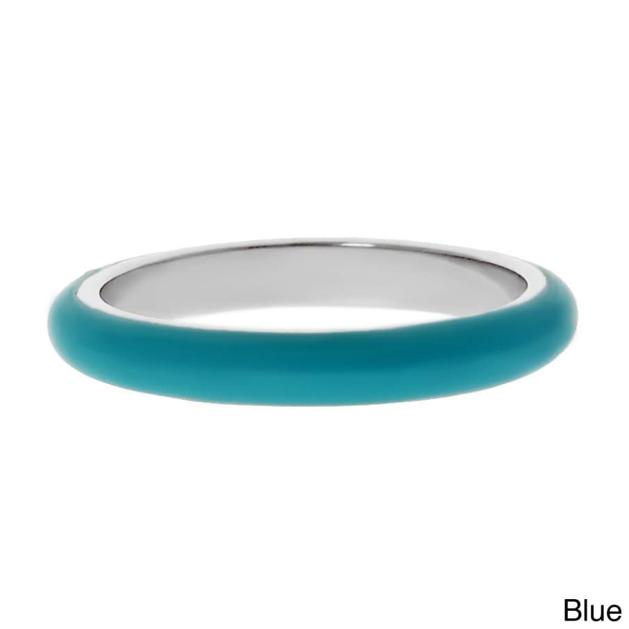 Stainless Steel Blue or Green Enamel Ring