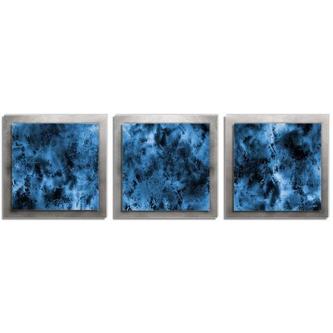 Belle 'Storm Essence' Layered Blue/Silver Metal Art - 12 x 38