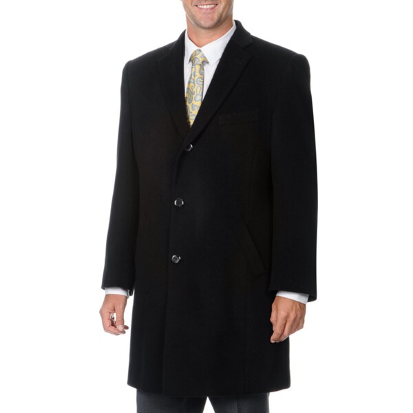 Shop Pronto Moda Men's 'Ram' Black Cashmere Blend Top Coat - Free ...