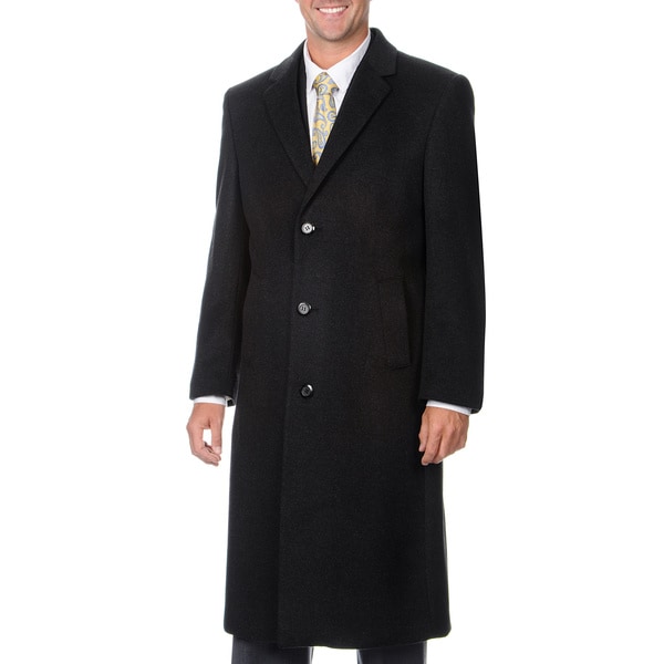Pronto Moda Men's 'Harvard' Charcoal Cashmere Blend Long Top Coat ...