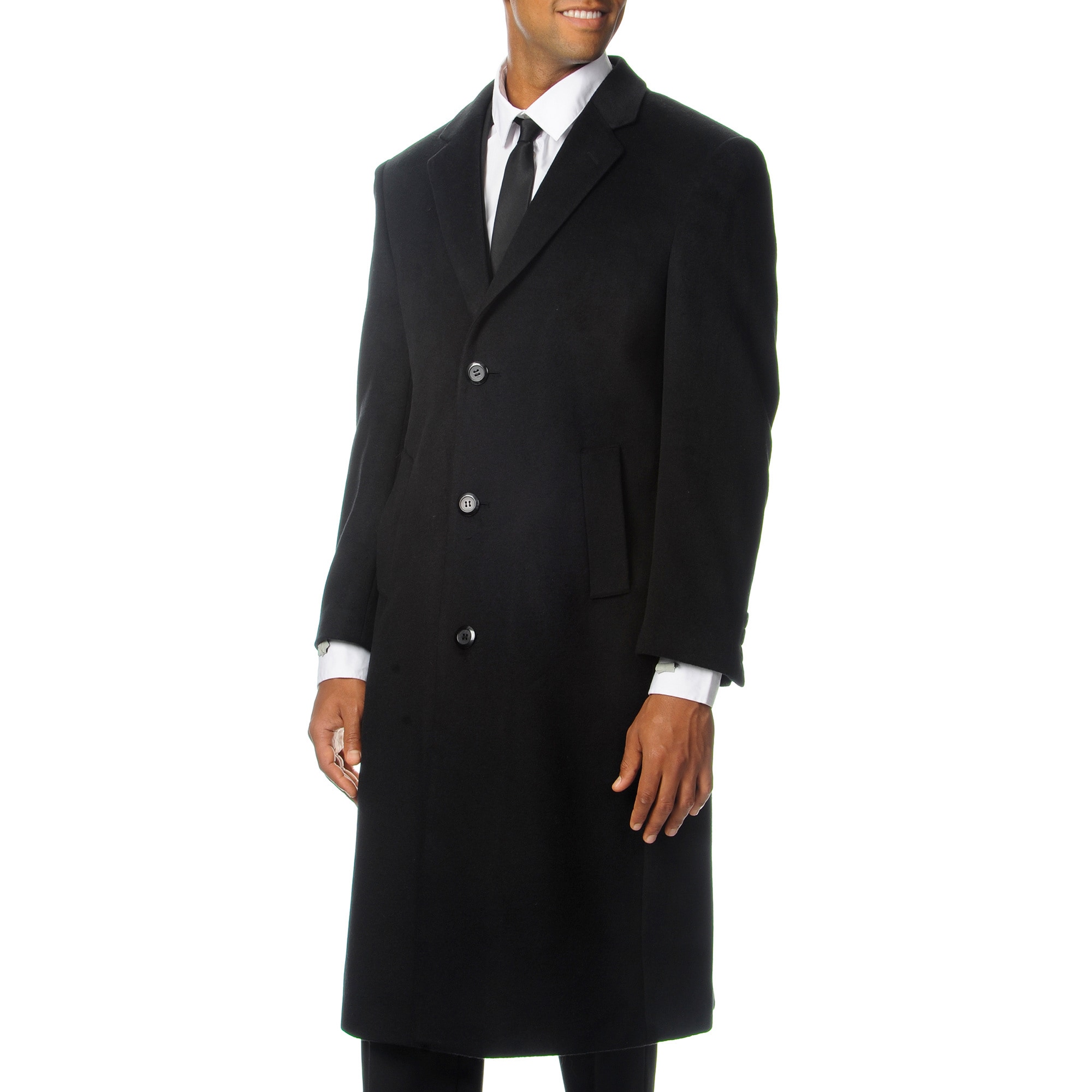 Cianni Cellini Men's 'Harvard' Black Wool Blend Long Top Coat ...
