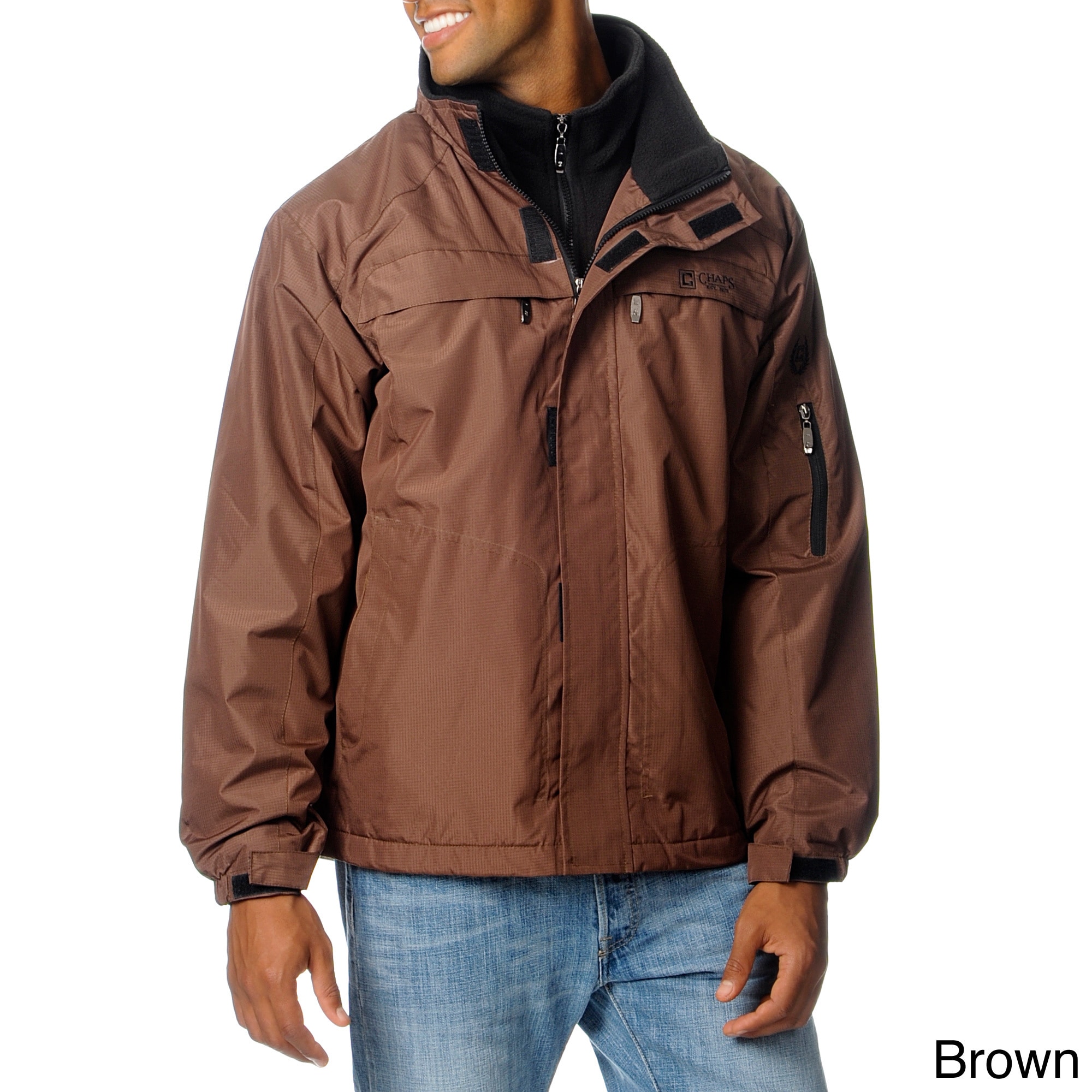 Chaps Mens Double Collar Fleece Bib Jacket