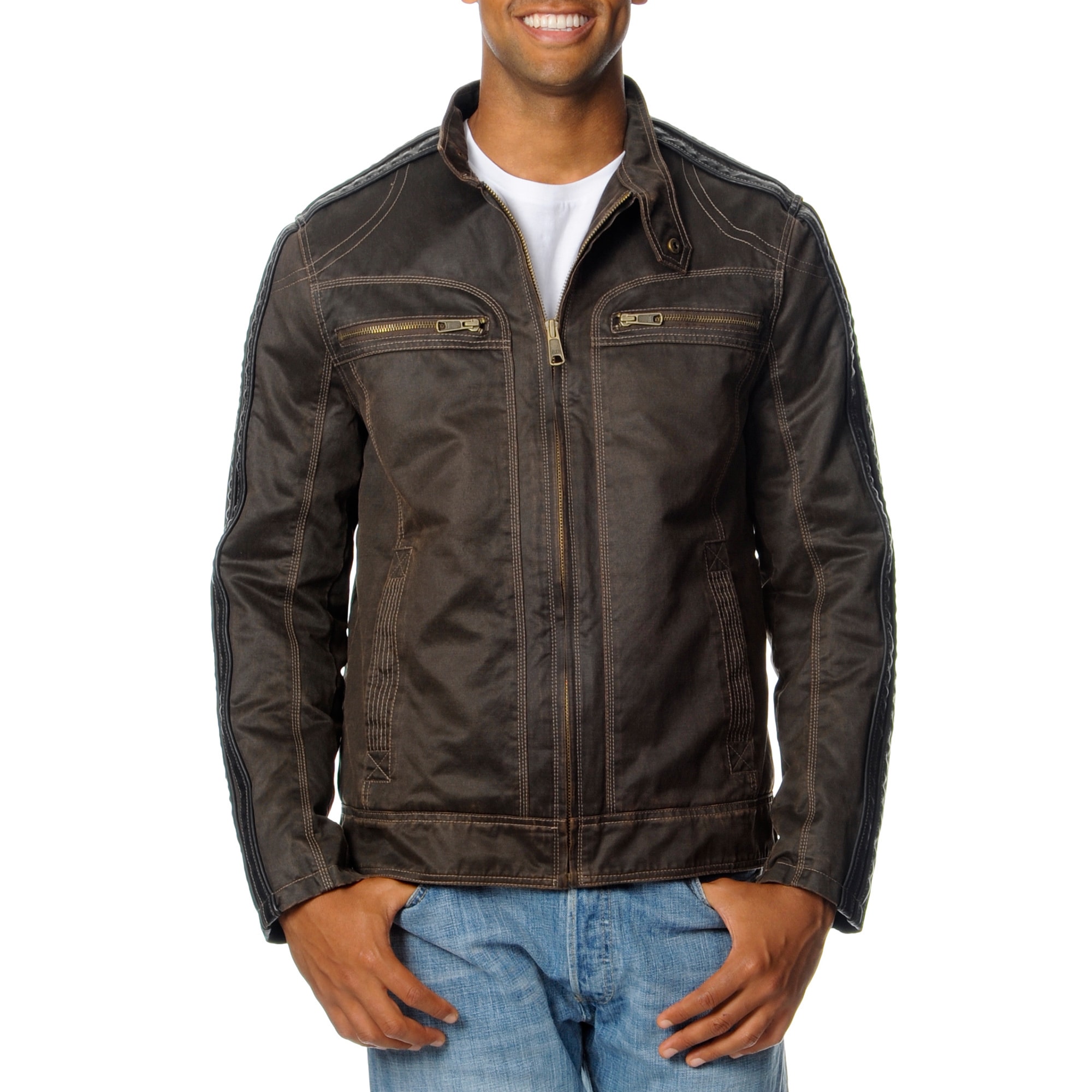 R o Mens Antique Cotton Moto Jacket