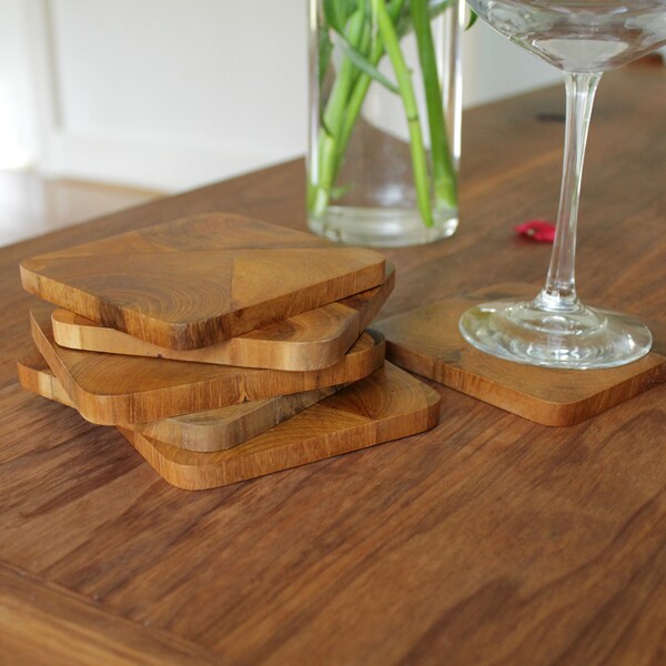 Reclaimed Teak Rustic Square Coaster Set (Set of 6) (Indonesia) Coasters