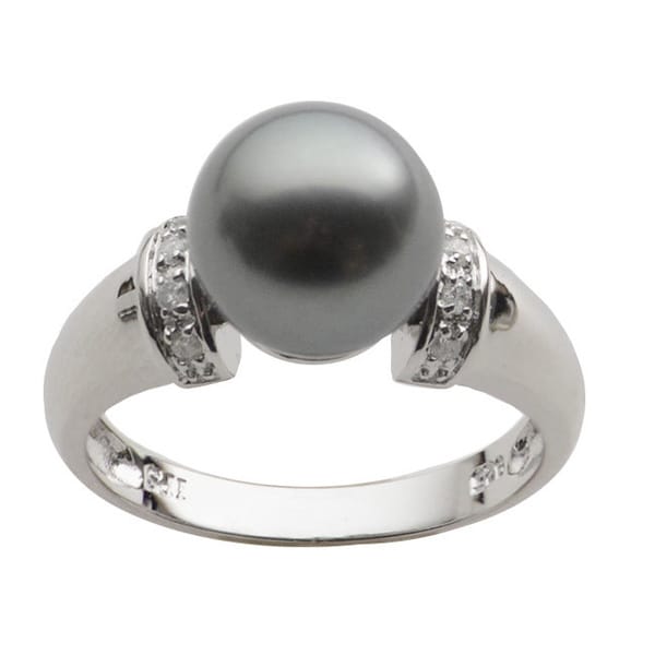 Shop Sterling Silver Black Tahitian Pearl and Diamond Ring (H-I, SI1 ...