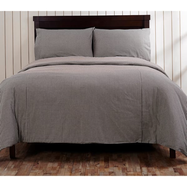 slide 2 of 2, Cane Gingham Duvet Cover Brown - Twin