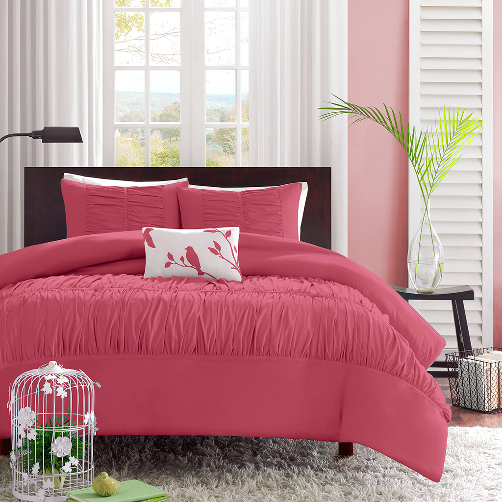 Mi Zone Mizone Alyssa 4 piece Duvet Cover Set Pink Size Twin