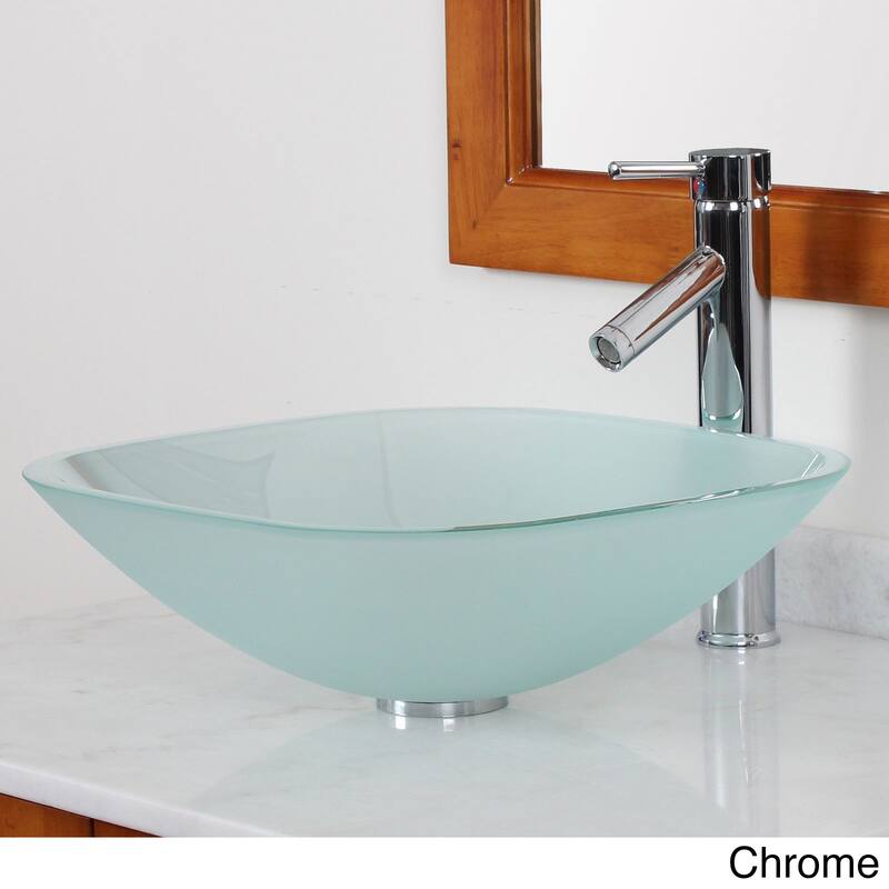 Elite Frosted Square Tempered Glass bathroom Sink with Faucet Combo - Chrome Finsh Faucet+Sink