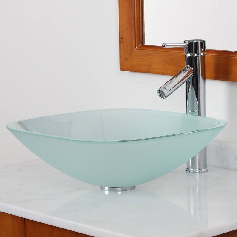 Elite Frosted Square Tempered Glass bathroom Sink with Faucet Combo