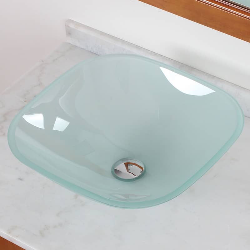 Elite Frosted Square Tempered Glass bathroom Sink with Faucet Combo