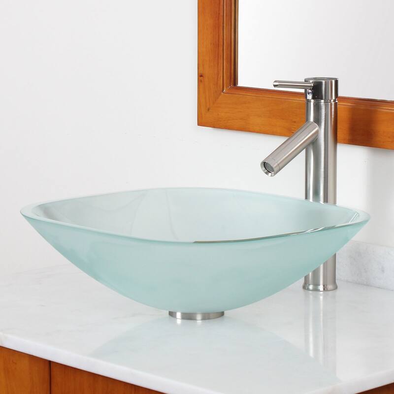 Elite Frosted Square Tempered Glass bathroom Sink with Faucet Combo