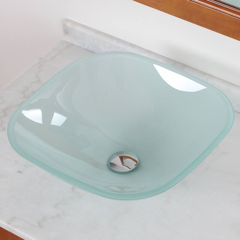 Elite Frosted Square Tempered Glass bathroom Sink with Faucet Combo
