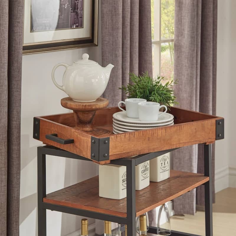 Myra Rustic Serving Cart with Wine Inserts and Removable Tray Top by iNSPIRE Q Classic