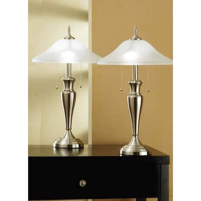 Artiva USA 2-piece Classic Cordinates 24-inch Brushed Steel Table Lamps with High Quality Hammered Glass Shades - Silver