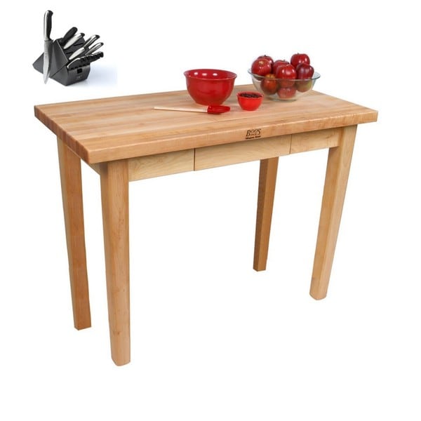 John Boos C01-D Country Maple 35 x 25 Work Table and Henckels 13-piece Knife Block Set