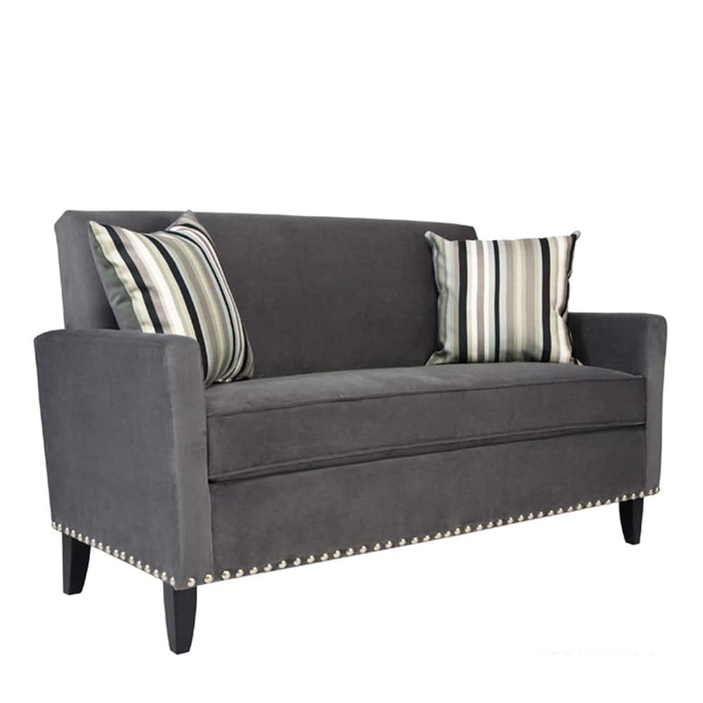 Handy Living Sutton Antique Silver Gray Sofa with a Mid Century Black Stripe Pillow