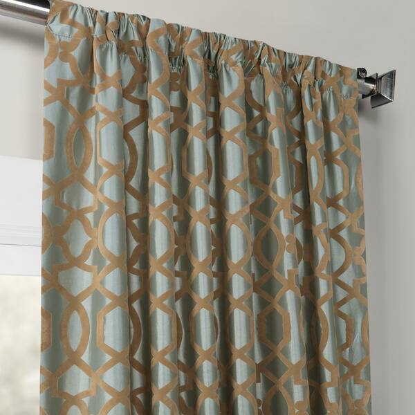 Shop Exclusive Fabrics Filigree Blue Flocked Faux Silk Curtain