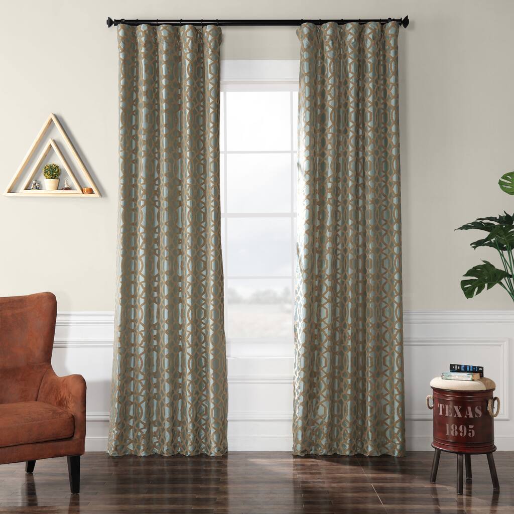 Exclusive Fabrics Filigree Blue Flocked Faux Silk Curtain (1 Panel)