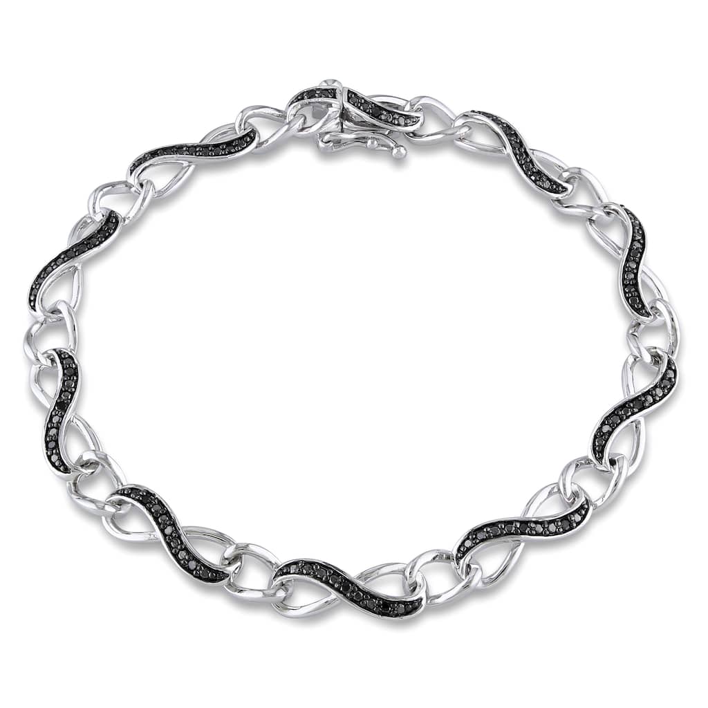 Miadora Sterling Silver 1/4ct TDW Black Diamond Infinity Bracelet