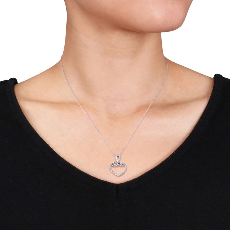 Miadora 10k White Gold 1/5ct TDW Diamond Heart Infinity Necklace