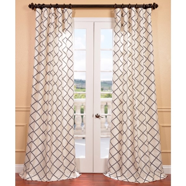 Pavillion Pearl Flocked Faux Silk Curtain Panel EFF Curtains