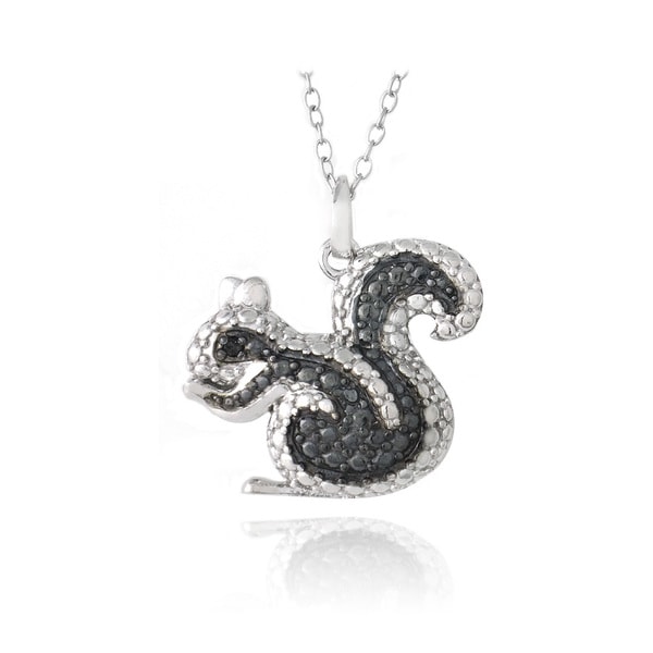 DB Designs Sterling Silver Black Diamond accent Squirrel Necklace