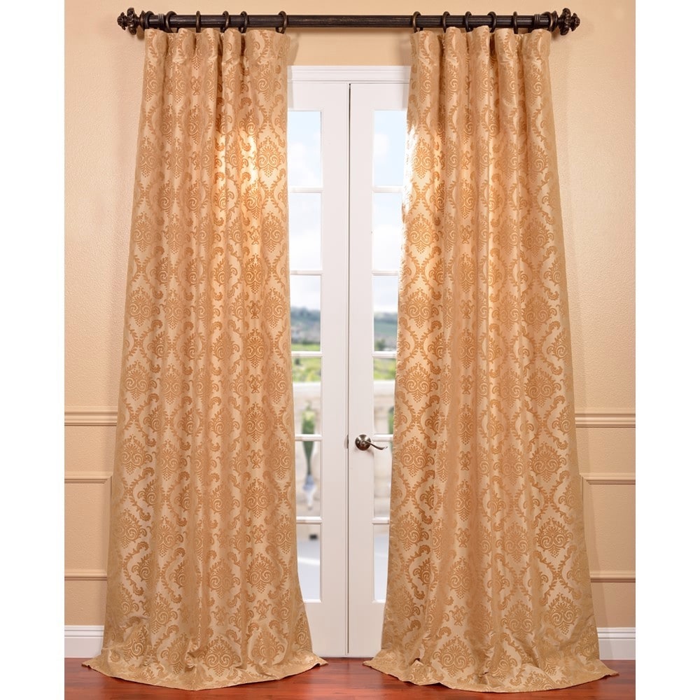 Parisian Tan Flocked Faux Silk Curtain Panel