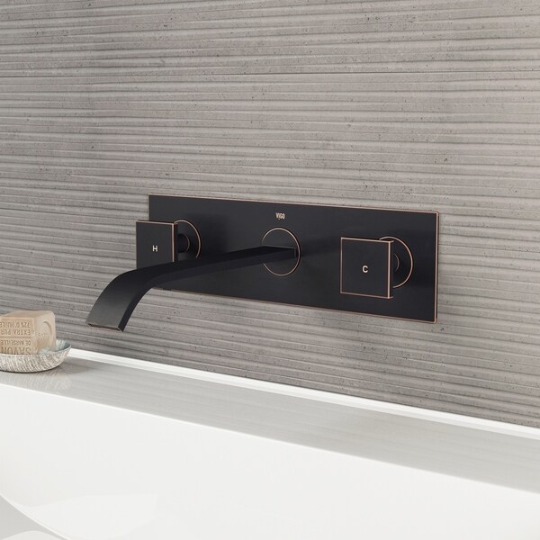 VIGO Titus Antique Rubbed Bronze Wall Mount Bathroom Faucet and Pop-up