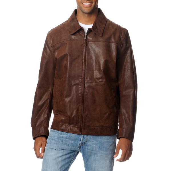 Shop Chaps Men's Brown Rugged Leather Jacket - Free Shipping Today ...