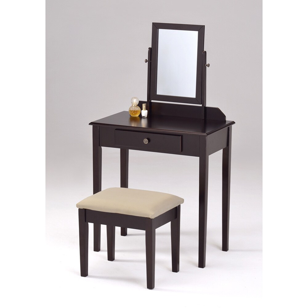 Espresso Finish Contemporary Bedroom Vanity Set And Stool