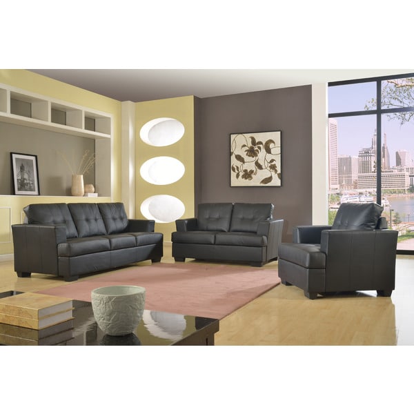 Shop Nova 3piece Black Bonded Leather Modern Sofa Set Free Shipping