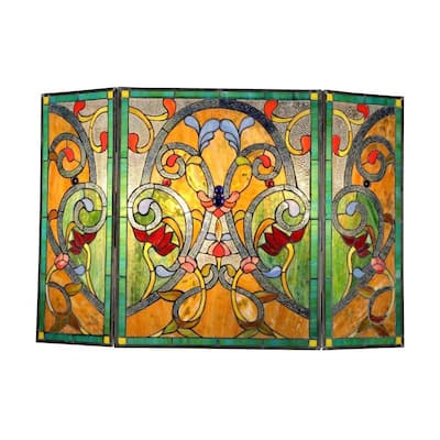 Tiffany-Style Victorian Design Fireplace Screen - N/A