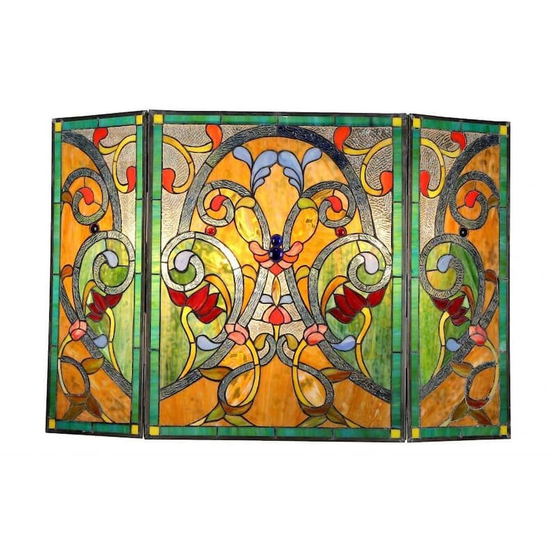 Tiffany-Style Victorian Design Fireplace Screen - N/A