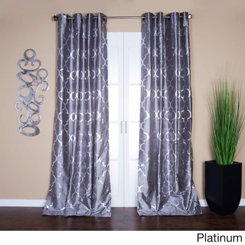 Lambrequin Casablanca Modern Metallic Trellis Pattern Curtain Panel - 54 x 96 - 96 Inches - Platinum