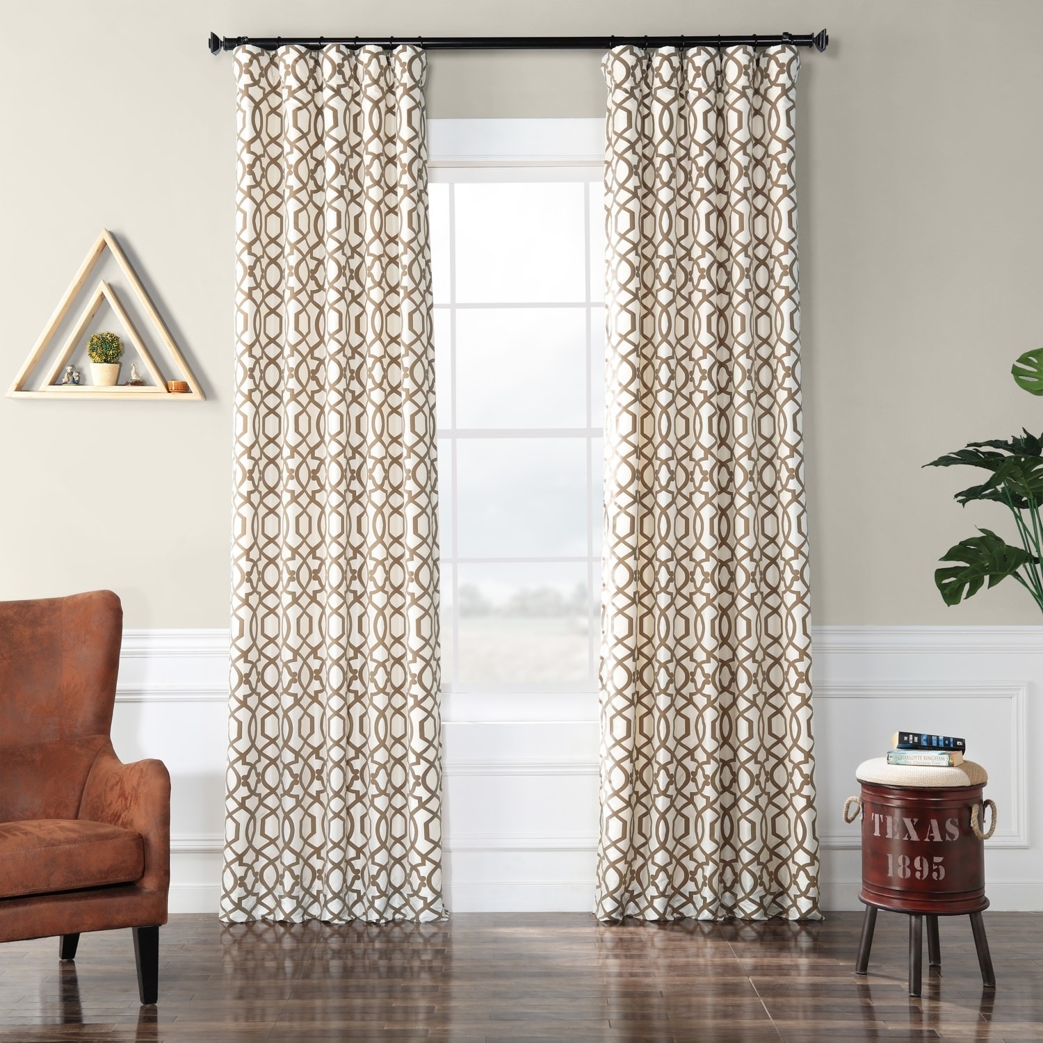Filigree Pearl Flocked Faux Silk Curtain Panel