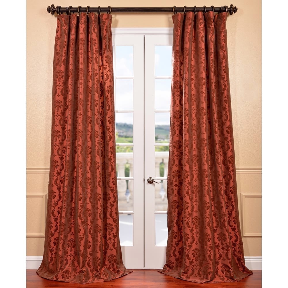 Renaissance Paprika Flocked Faux Silk Curtain Panel