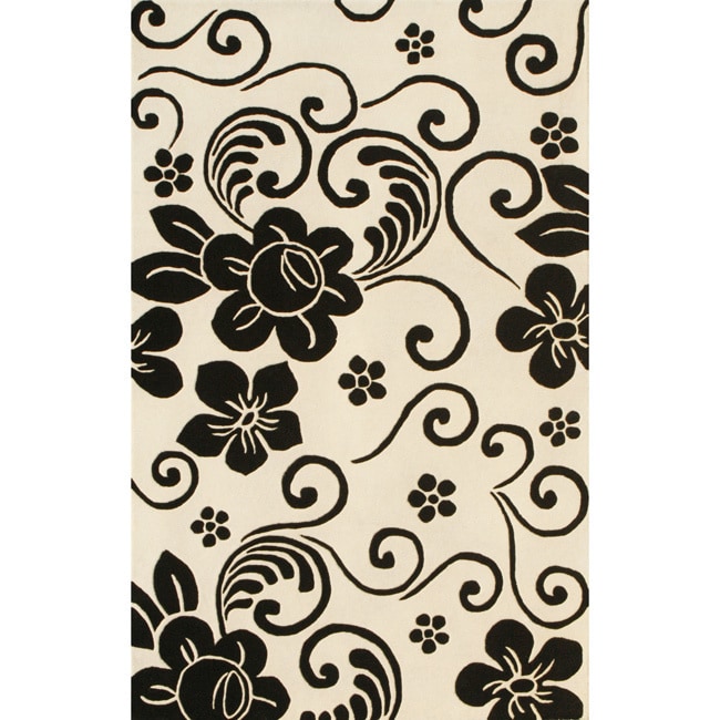 Floral White/black Rug (5 X 8)