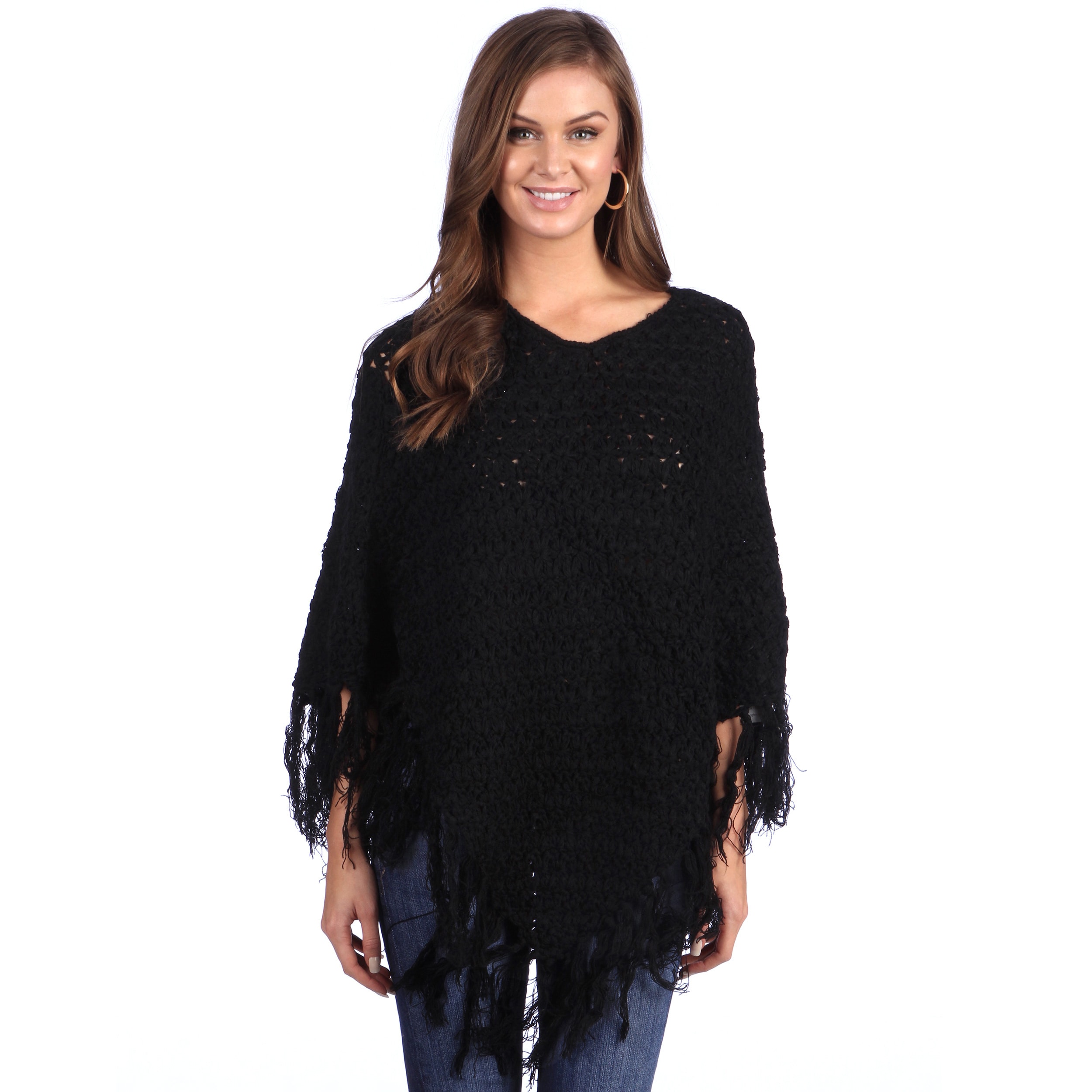 Leisureland Womens Black Hand crocheted Shawl