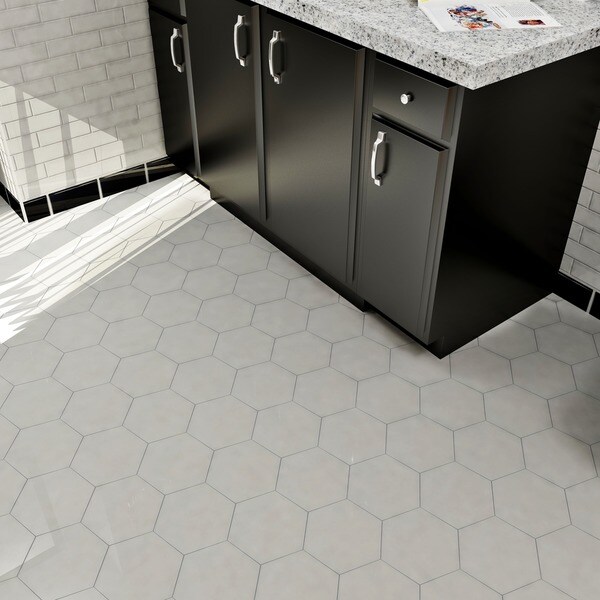 SomerTile 7 x 8-inch Hextile Glossy Grey Porcelain Floor and Wall Tile ...