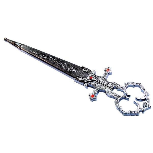 Silver Renaissance Style Scissors 10.5" Dagger Dark Silver Color Handle With Sheath