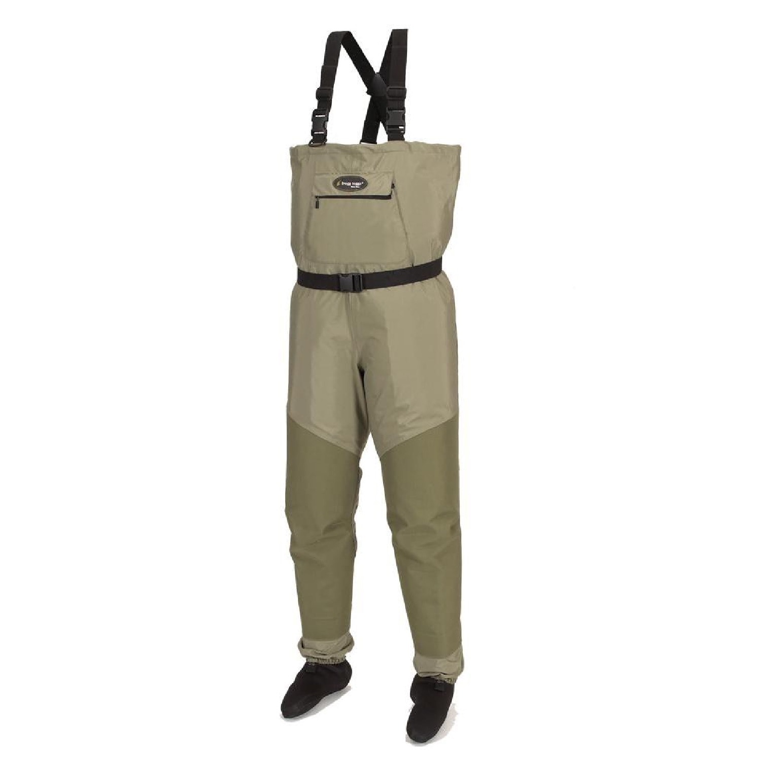 Frogg Toggs Hellbender Mf Stockingfoot Wader (KhakiMaterials DriPoreDimensions 13 inches long x 15.25 inches wide x 4 inches highModel Hellbender MF S/F WaderDouble layered reinforced knees and shinsAdjustable elastic Wading BeltDurable CR neoprene boo