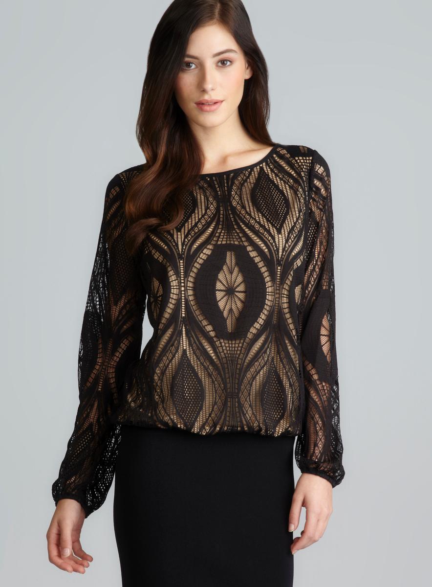 Max Studio Long Sleeve Black Lace Mesh Top - Free Shipping Today