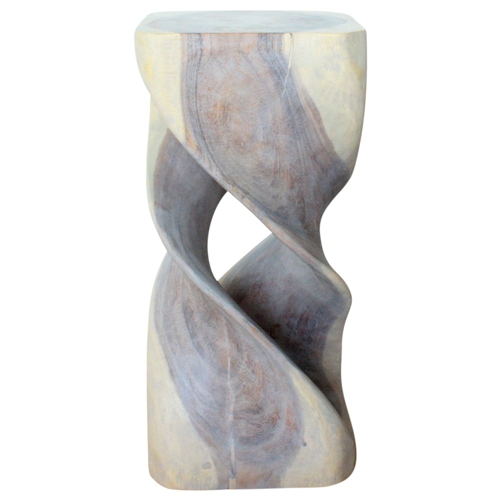 Haussmann Double Twist Solid Wood End Table - 14 x 14 x 30 in - Agate Grey - 14 x 14 x 30